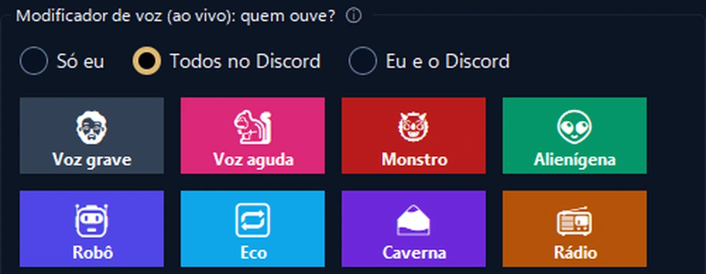 Modificador de voz ao vivo